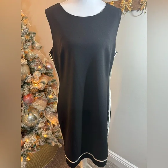 Vince Camuto Black Shift Dress White Trim Sleeveless Size‎ 14 NWT - Picture 3 of 7
